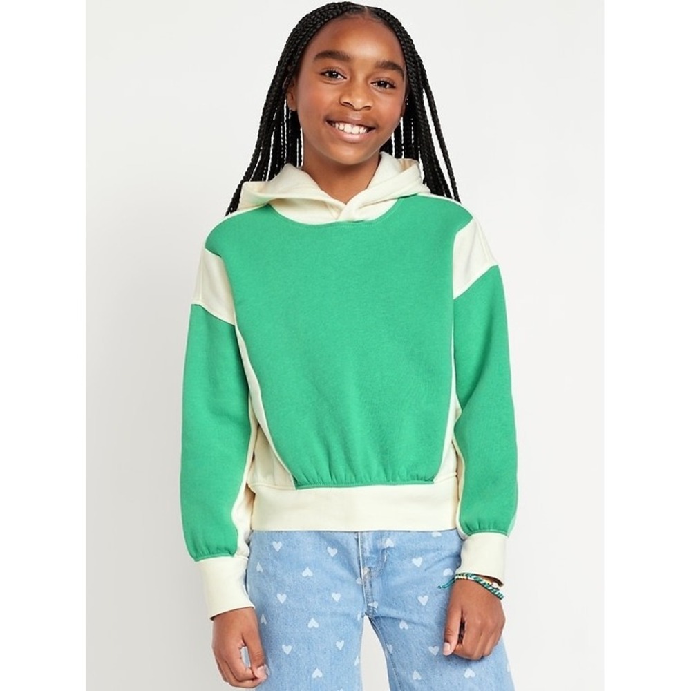 Old Navy 2024 Girls Vintage Oversized Color-Block Hoodie Beginners Luck Size M